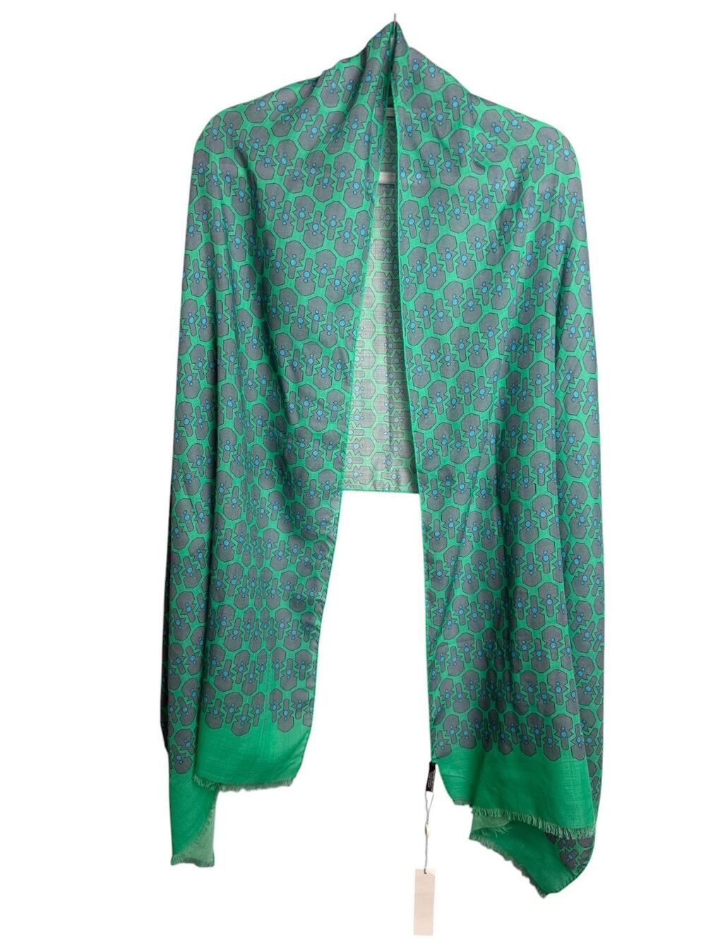 Thalassa Collection Greek 100% Wool Scarf Wrap NWT Green Geometric Italy Chic